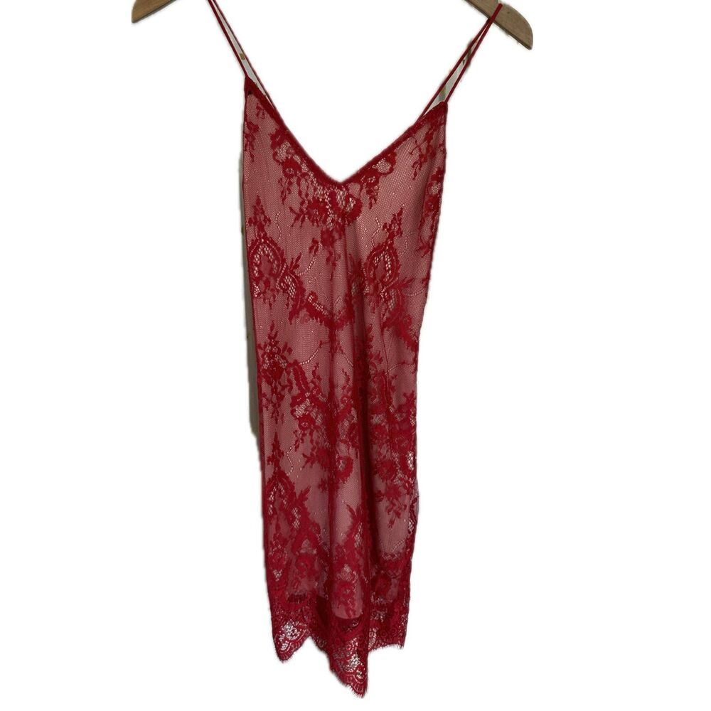 Fashion Nova Women's Sexy Red Lace Eyelash Hem Slip Lingerie Mini Dress XS
